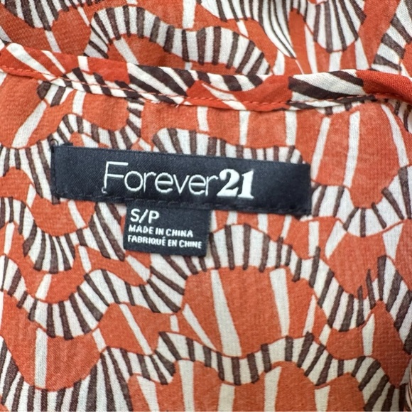 Forever 21 Cape Shoulder Mini Dress SZ S/P Burnt Orange Black White Boho Chic - Picture 9 of 9